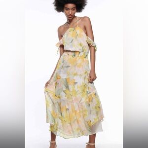 ZARA NEW METALLIC THREAD FLORAL PRINT DRESS MULTICOLORED